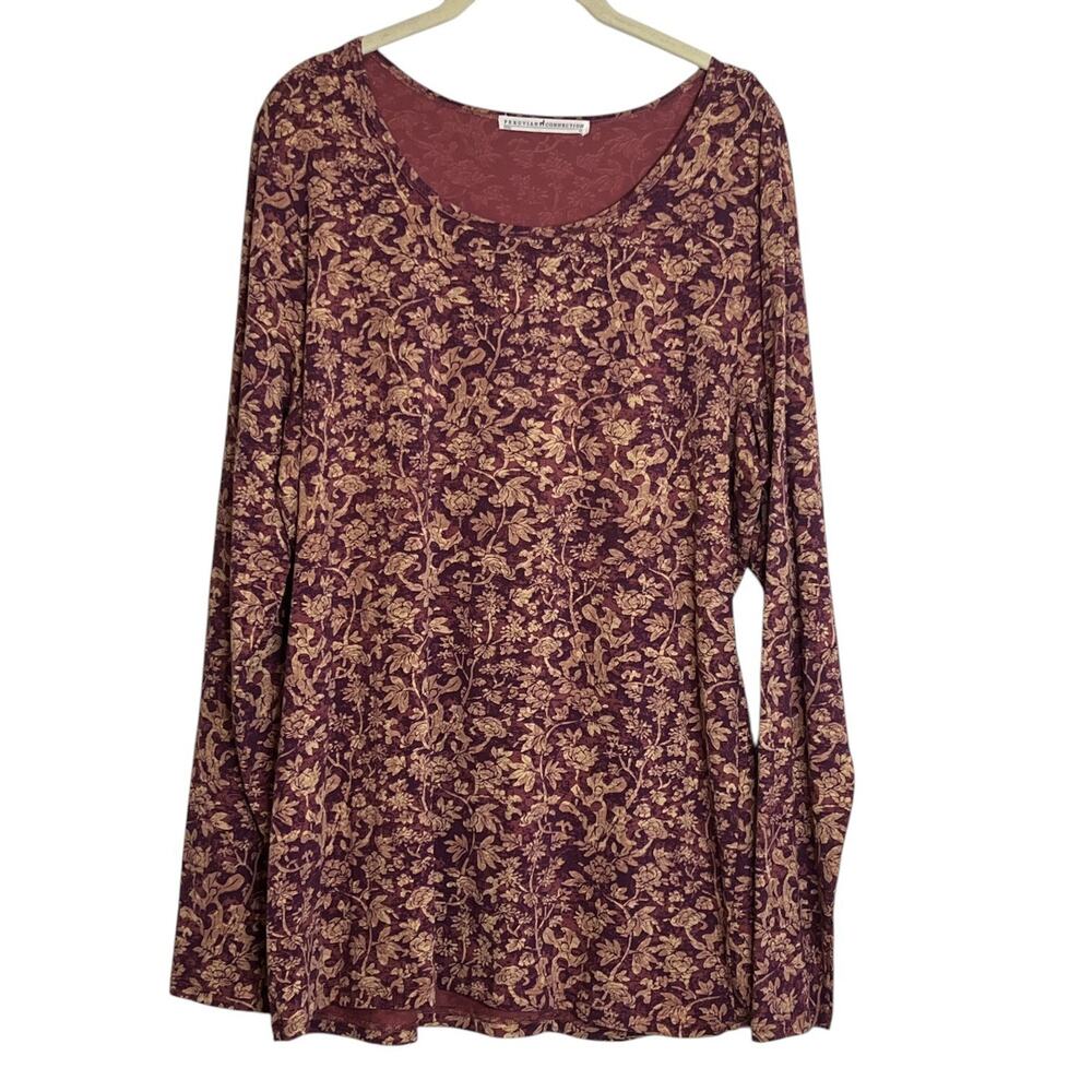Peruvian Connection Floral Long Sleeve Tee XL Burnt Orange Pima Cotton Stretch